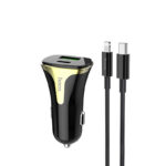 Autolader Hoco -1xUSB QC 3.0 + 1xUSB Type C PD 3.0 met Lightning-USB Type C kabel zwart - Afbeelding 2