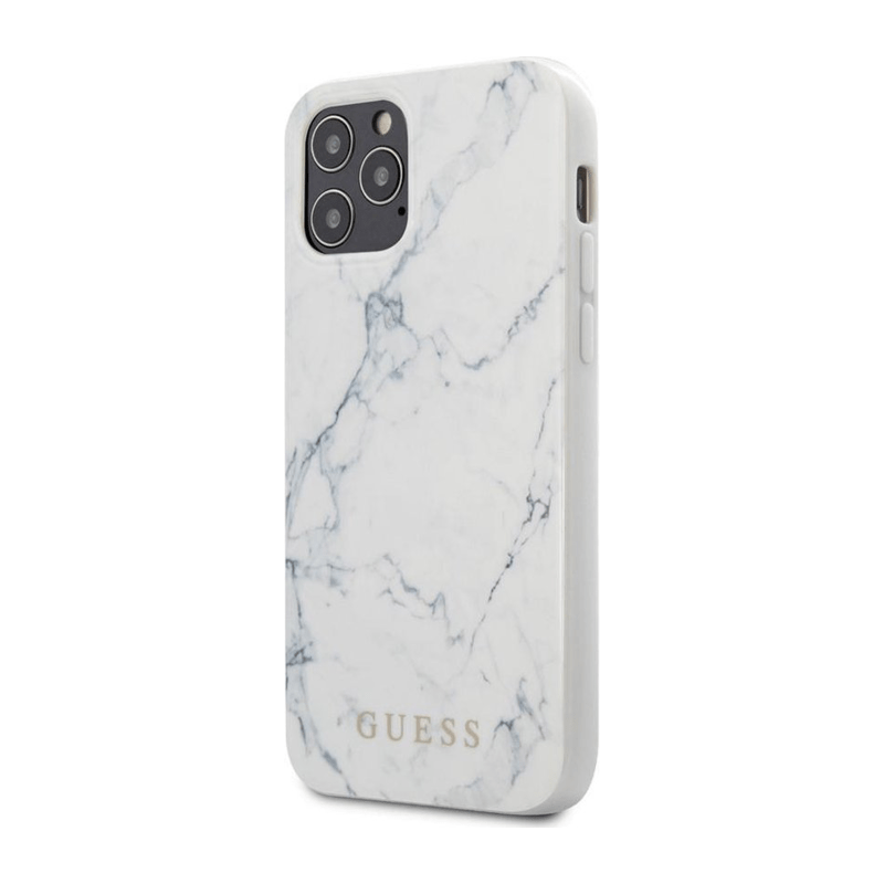 merk-hoesje-3 Apple iPhone 12 Pro Max Wit Guess Marble Hard Back cover hoesje - Afbeelding 1